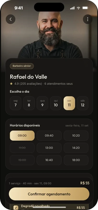 Tela de agendamento com o profissional