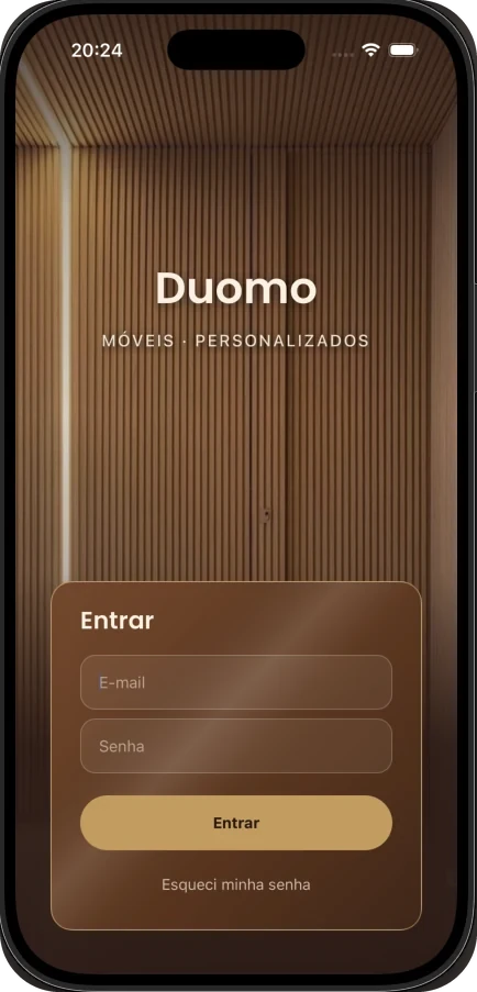Tela de login do app Duomo